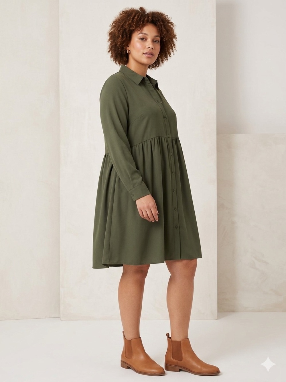 ASOS Olive Green Long-Sleeve Button Shirt Dress maternity size 12